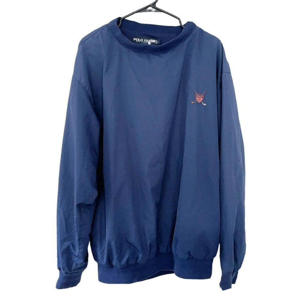 VTG Polo Golf Ralph Lauren Mens Sz L Blue Pullover Windbreaker w/Polo Golf Crest